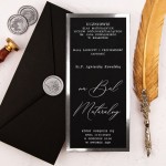 Pozłacane zaproszenia na studniówkę bal maturalny na czarnym papierze - Silver Black Prom